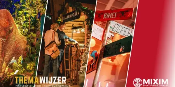 Voorbeeldpagina uit de MIXIM Themawijzer met thema-ideeën voor bedrijfsevents